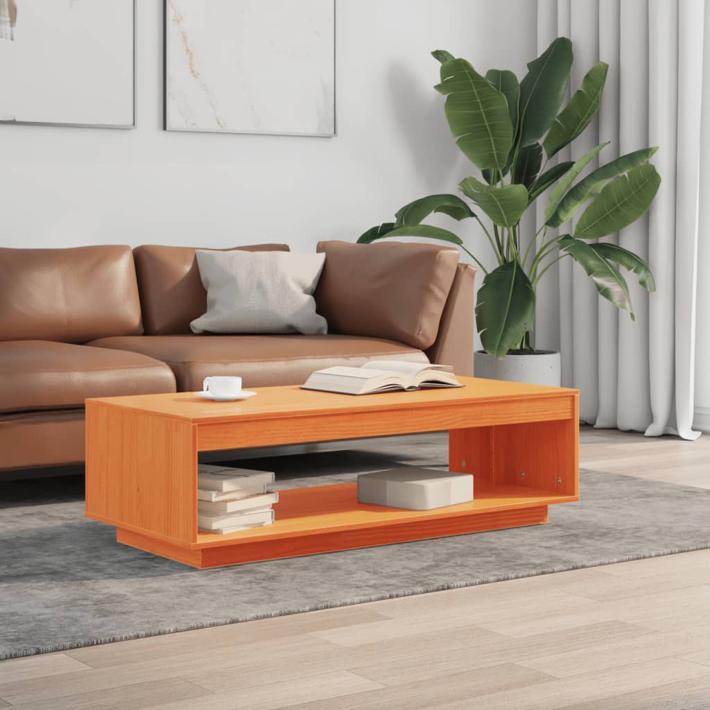 vidaXL Stolik kawowy, woskowy brąz, 110x50x33,5 cm, drewno sosnowe