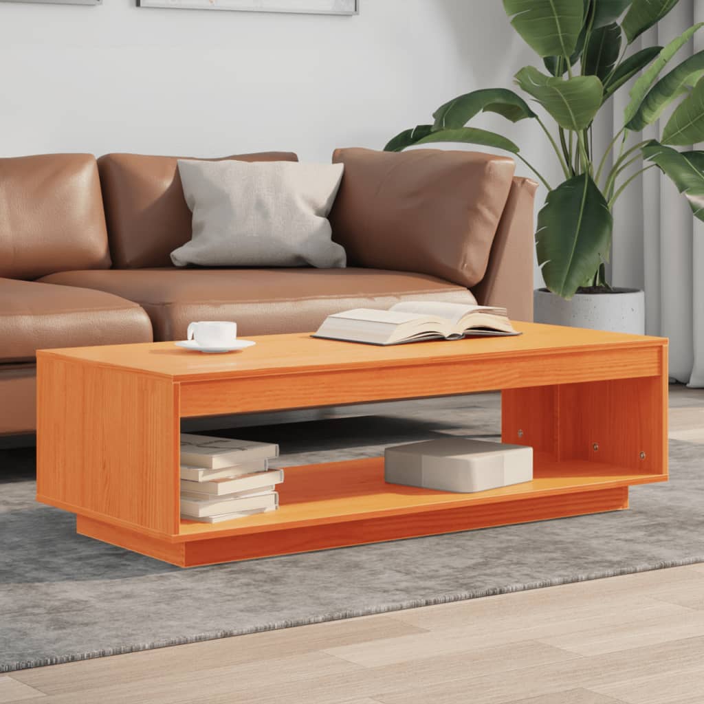 vidaXL Stolik kawowy, woskowy brąz, 110x50x33,5 cm, drewno sosnowe