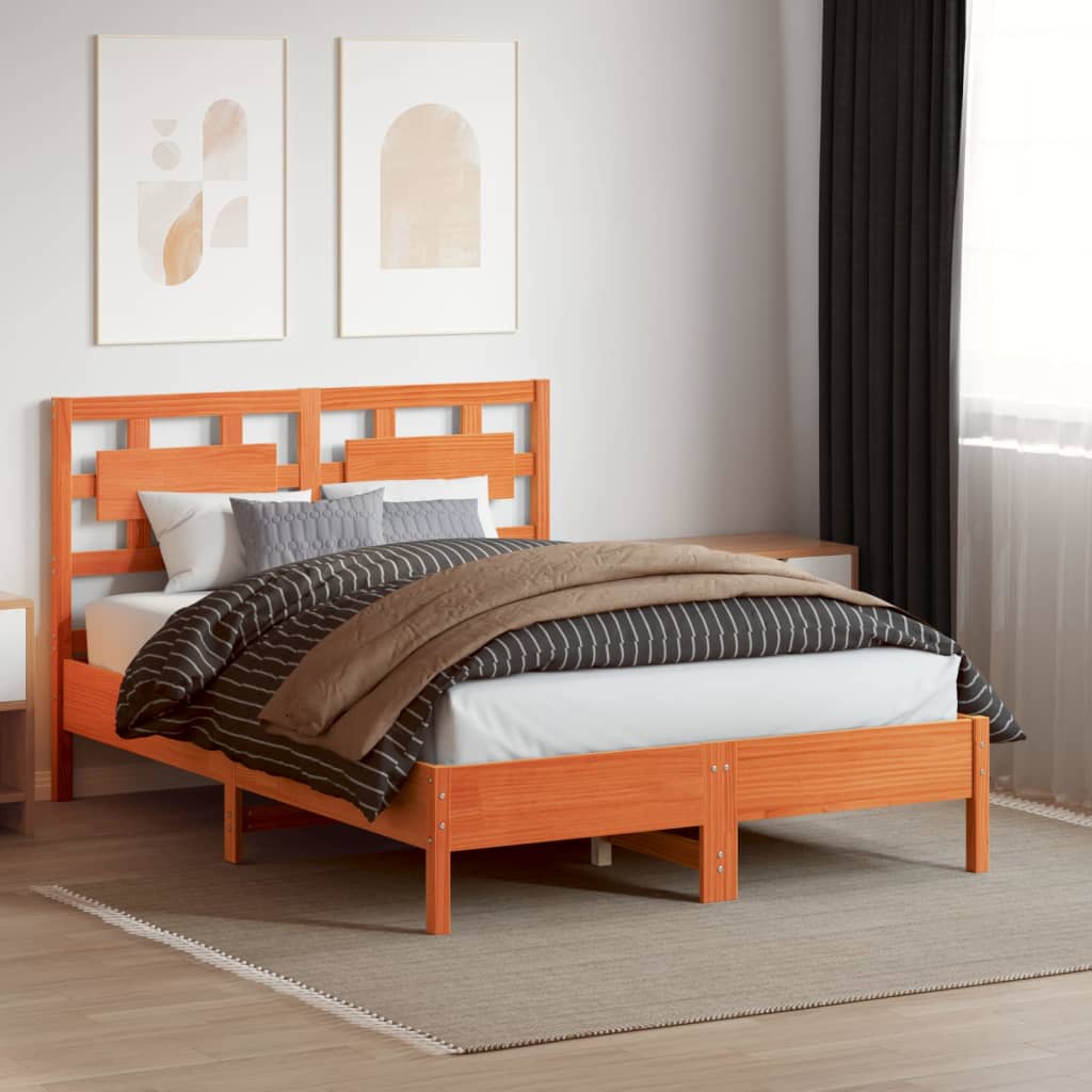 vidaXL Wezgłowie do łóżka, woskowy brąz, 135 cm, lite drewno sosnowe