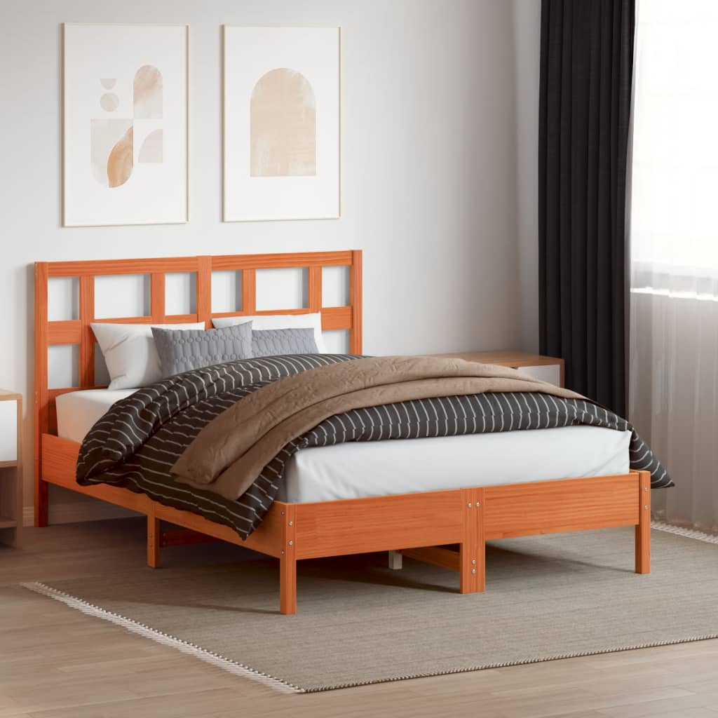 vidaXL Wezgłowie do łóżka, woskowy brąz, 135 cm, lite drewno sosnowe