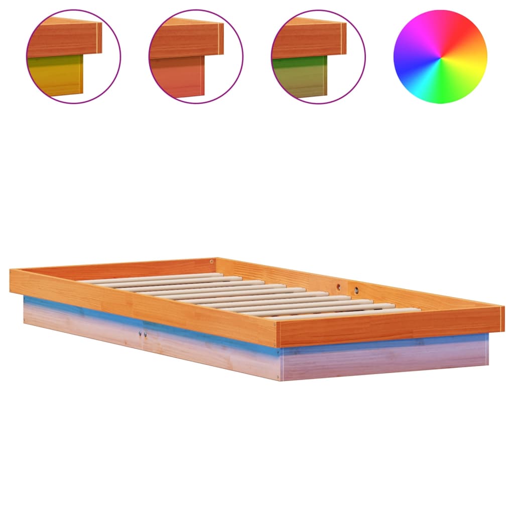 vidaXL Rama łóżka z LED, woskowy brąz, 100x200 cm, lite drewno sosnowe