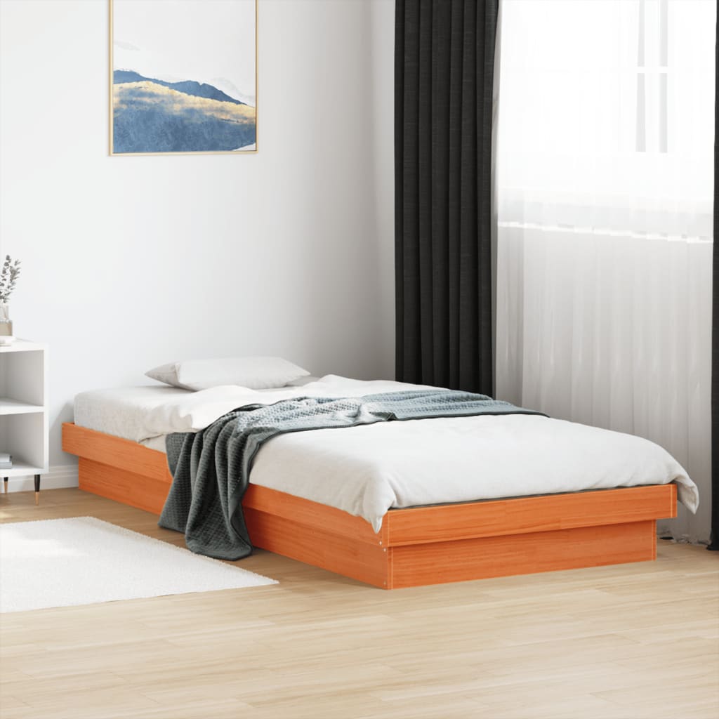 vidaXL Rama łóżka z LED, woskowy brąz, 100x200 cm, lite drewno sosnowe