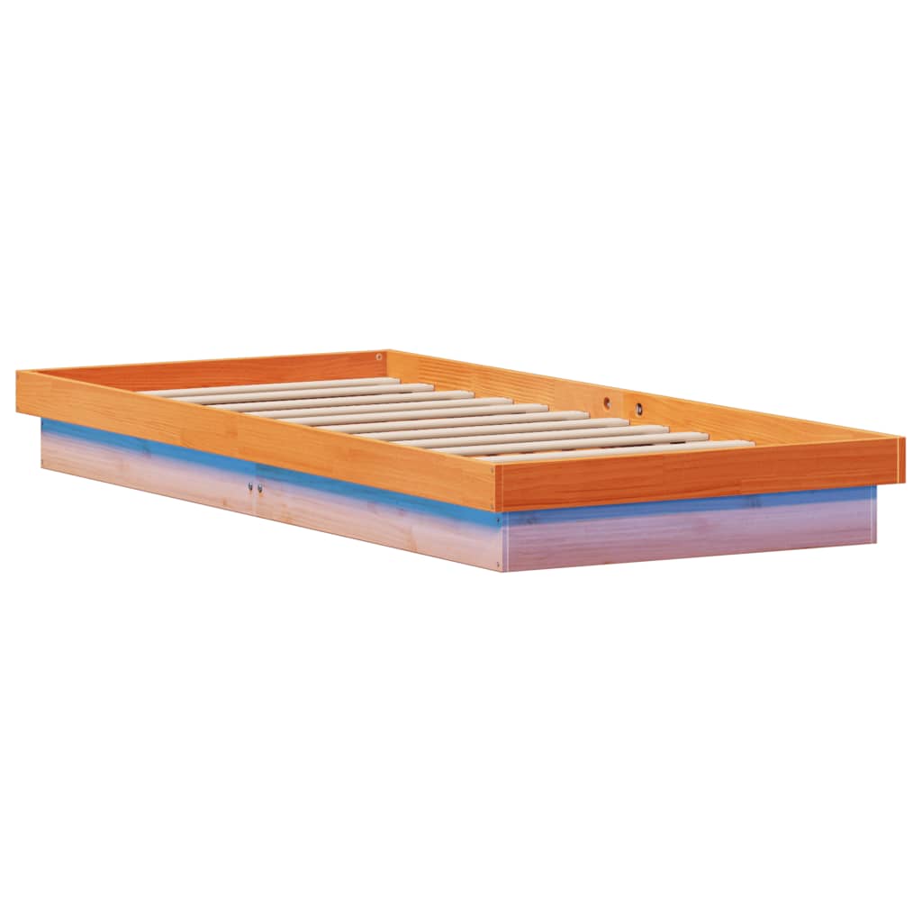 vidaXL Rama łóżka z LED, woskowy brąz, 100x200 cm, lite drewno sosnowe