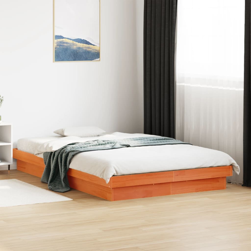 vidaXL Rama łóżka z LED, woskowy brąz, 120x200 cm, lite drewno sosnowe