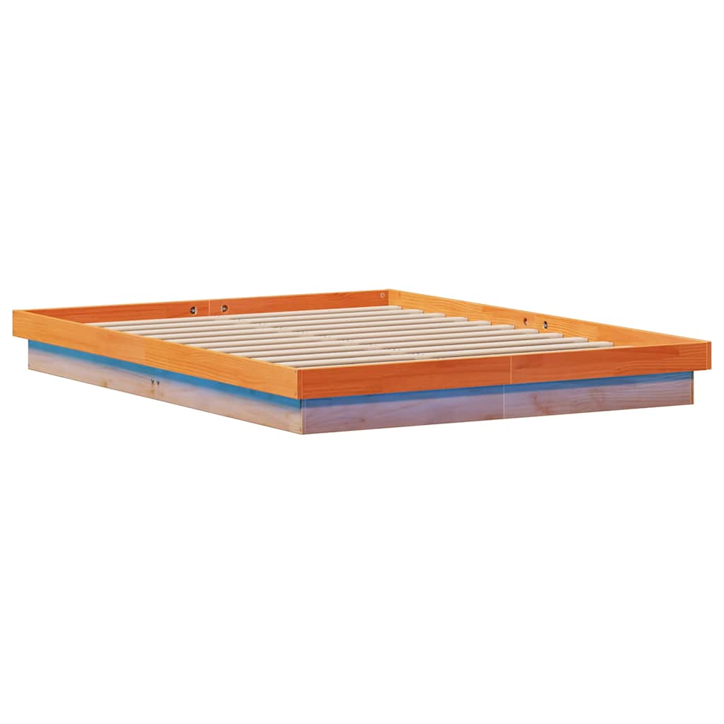 vidaXL Rama łóżka z LED, woskowy brąz, 150x200 cm, lite drewno sosnowe