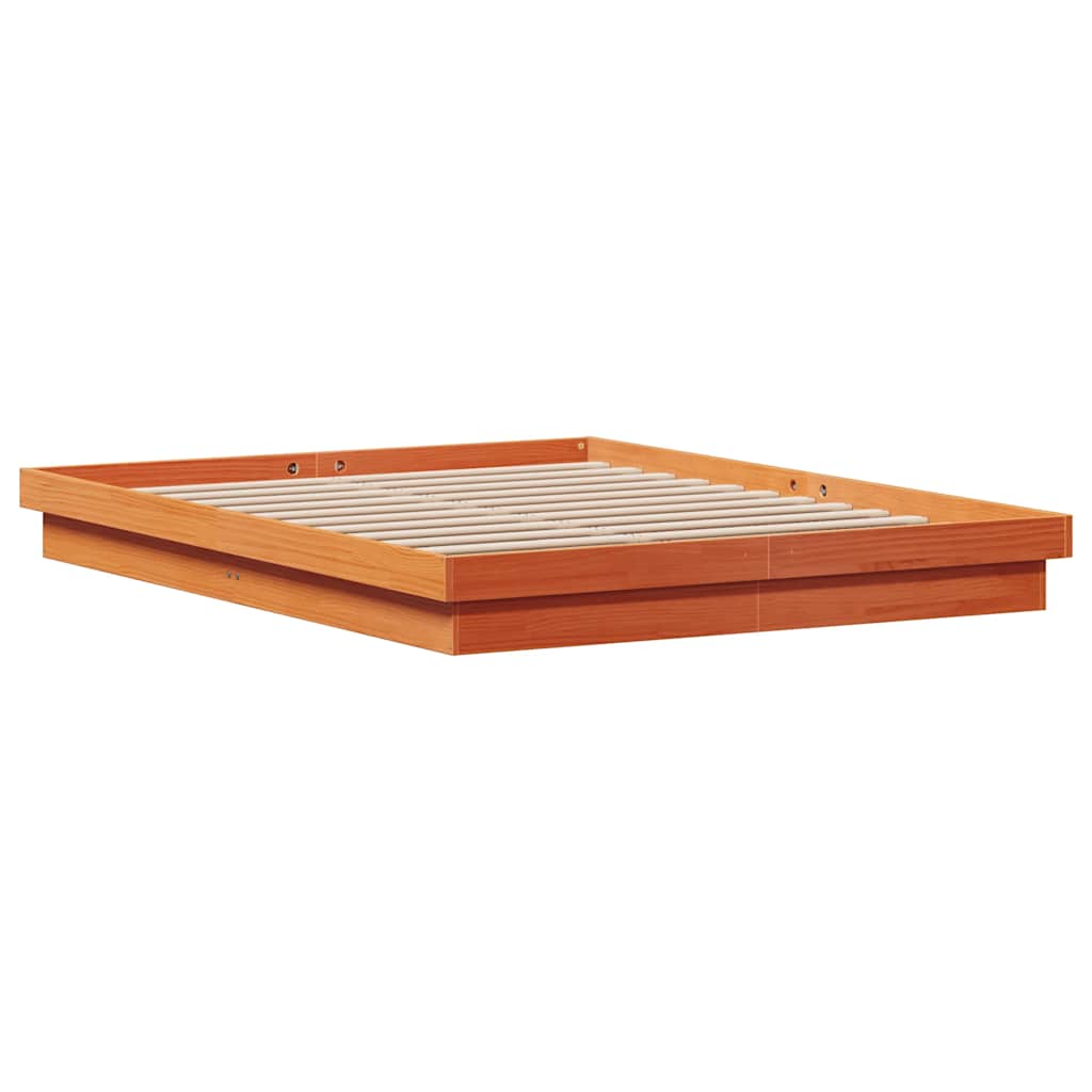 vidaXL Rama łóżka z LED, woskowy brąz, 150x200 cm, lite drewno sosnowe