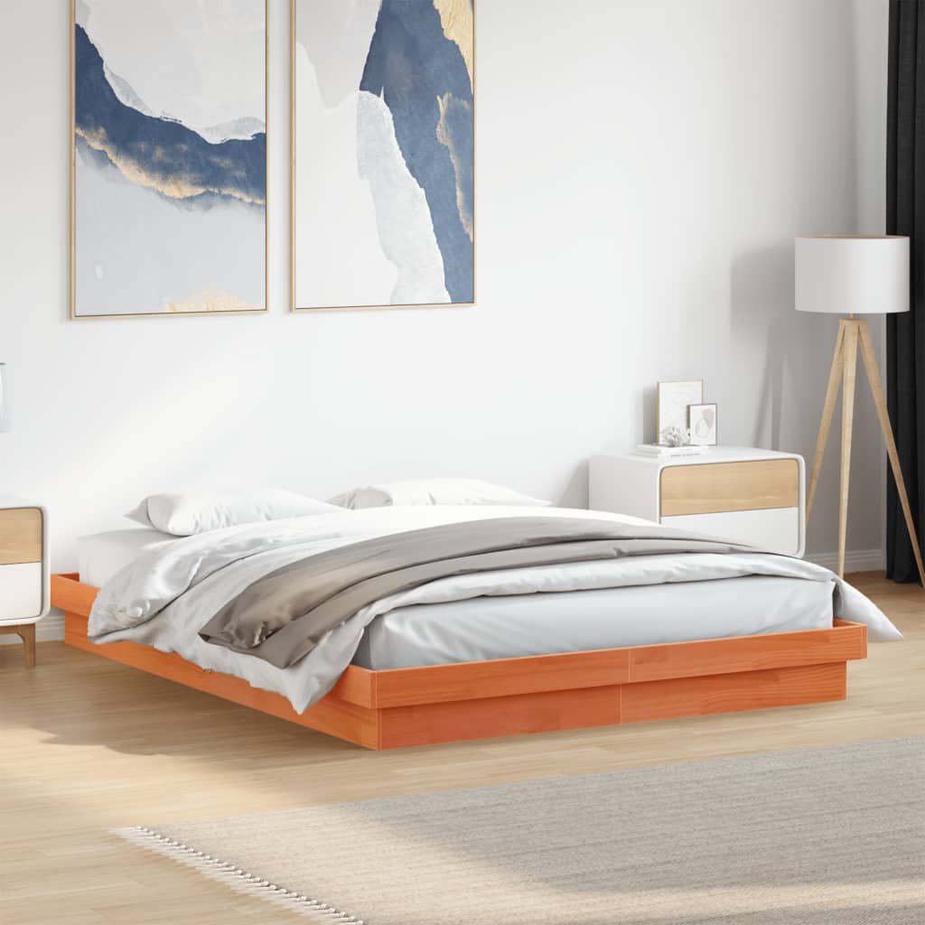 vidaXL Rama łóżka z LED, woskowy brąz, 160x200 cm, lite drewno sosnowe