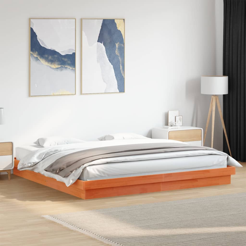 vidaXL Rama łóżka z LED, woskowy brąz, 200x200 cm, lite drewno sosnowe
