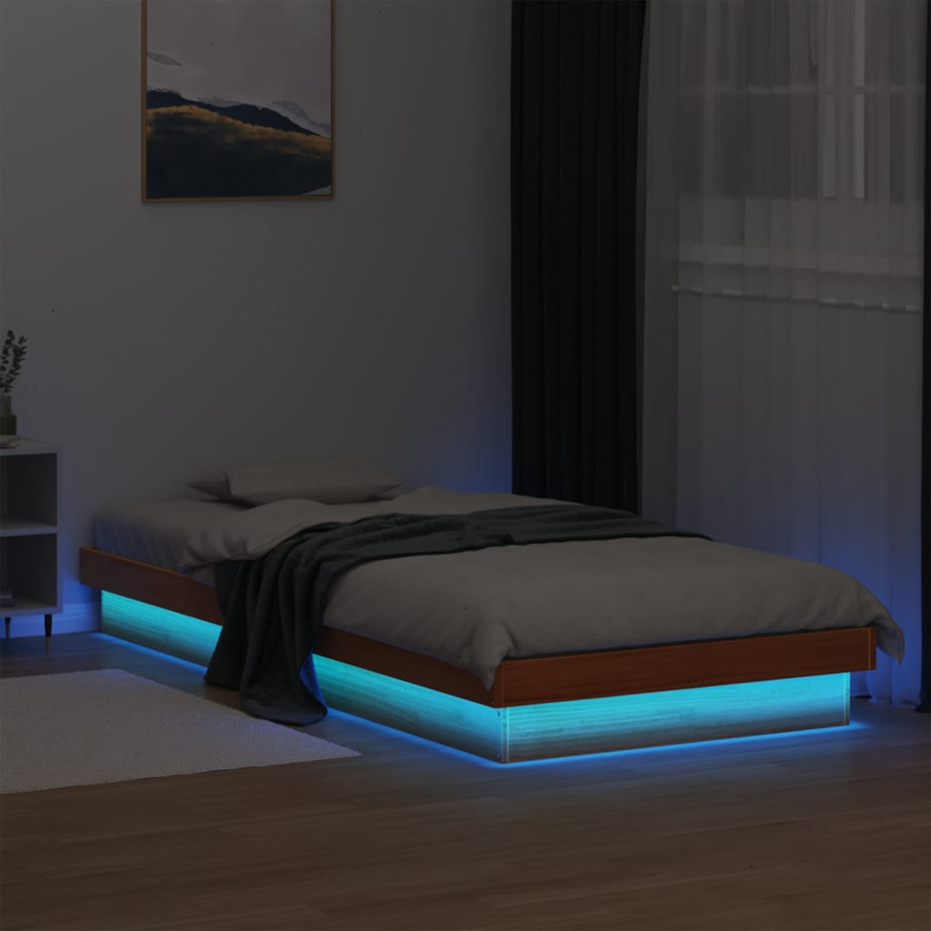 vidaXL Rama łóżka z LED, woskowy brąz, 90x190 cm, lite drewno sosnowe