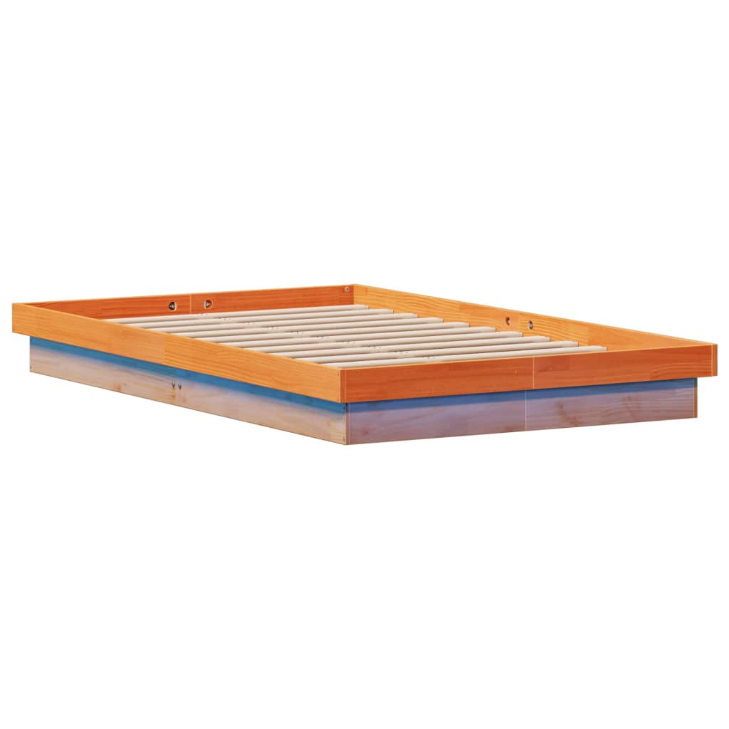 vidaXL Rama łóżka z LED, woskowy brąz, 120x190 cm, lite drewno sosnowe