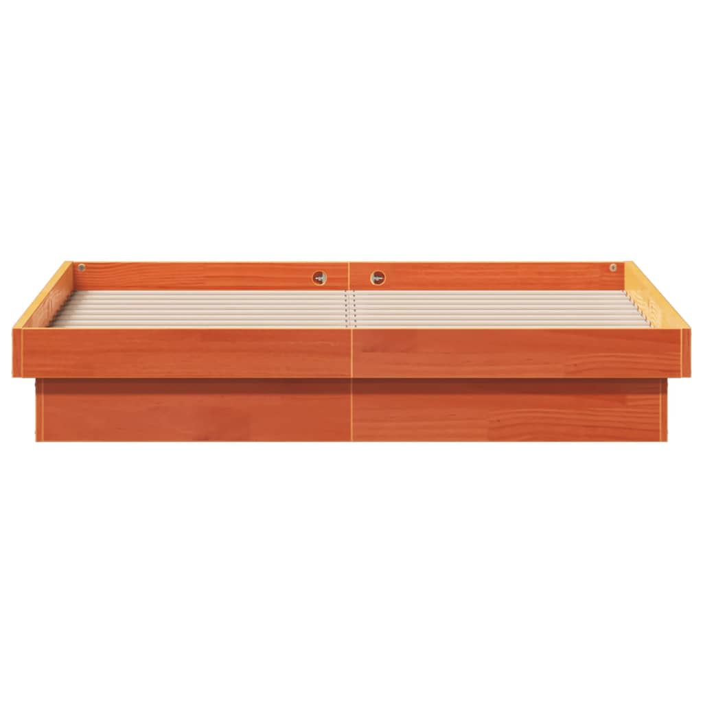 vidaXL Rama łóżka z LED, woskowy brąz, 120x190 cm, lite drewno sosnowe