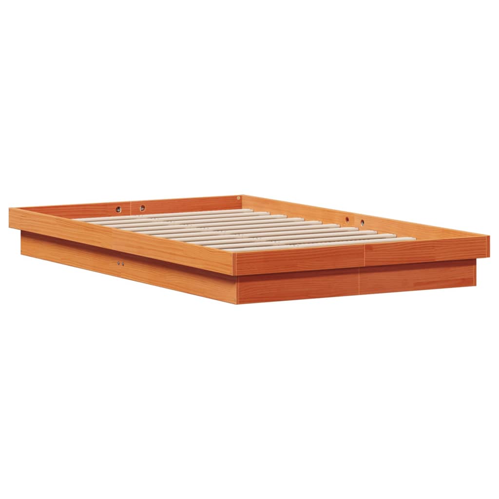 vidaXL Rama łóżka z LED, woskowy brąz, 120x190 cm, lite drewno sosnowe