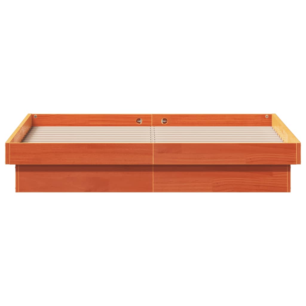 vidaXL Rama łóżka z LED, woskowy brąz, 140x190 cm, lite drewno sosnowe