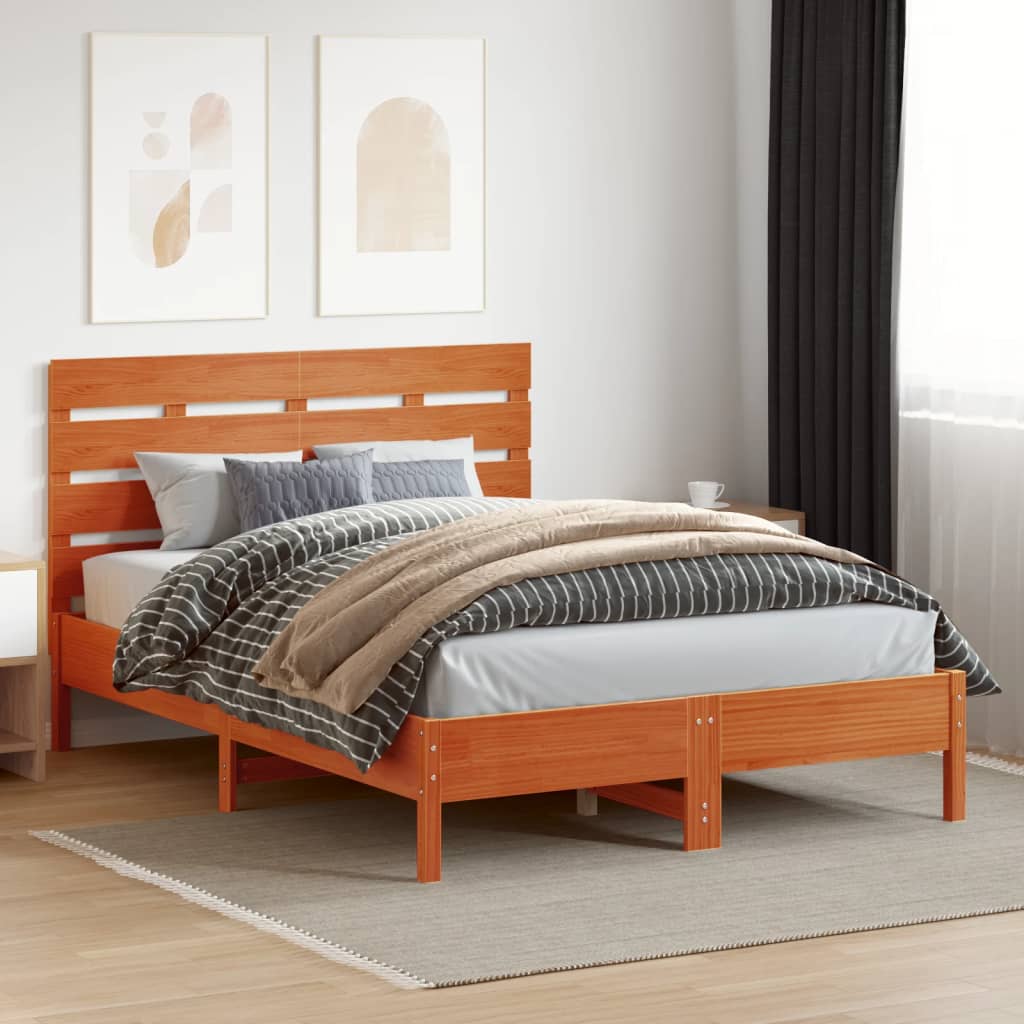 vidaXL Wezgłowie do łóżka, woskowy brąz, 150 cm, lite drewno sosnowe