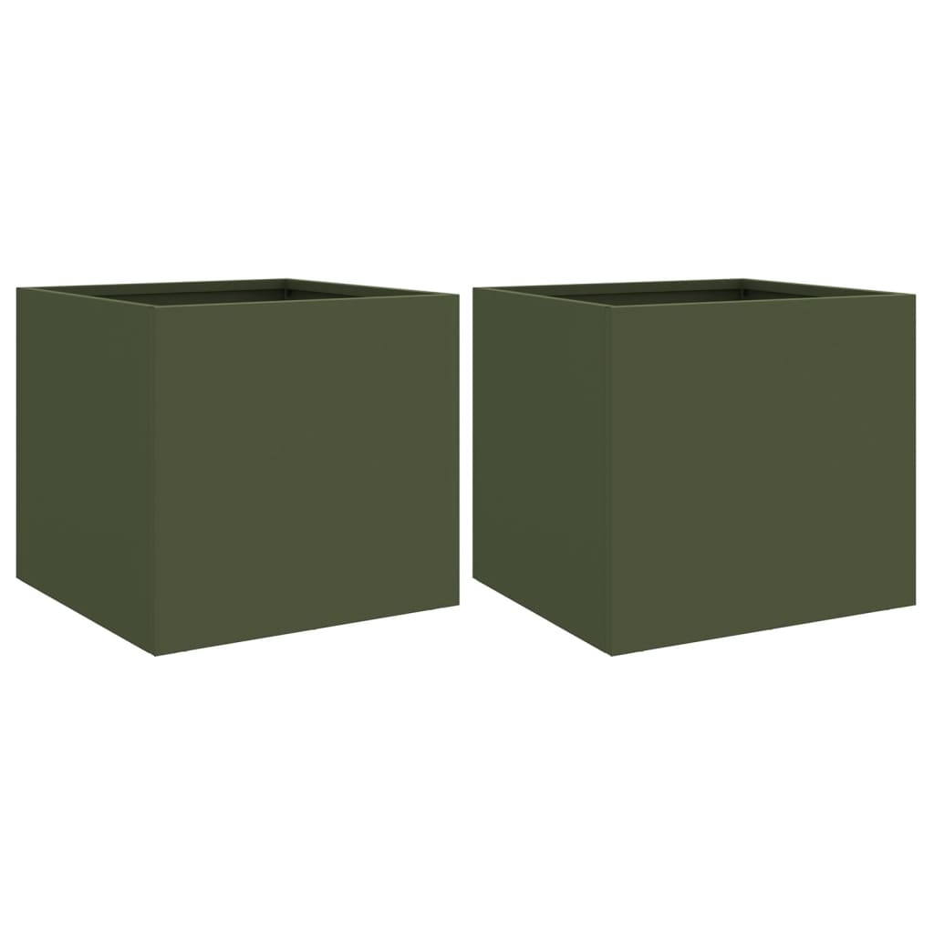 vidaXL Donice, 2 szt., oliwkowa, 32x30x29 cm, stal