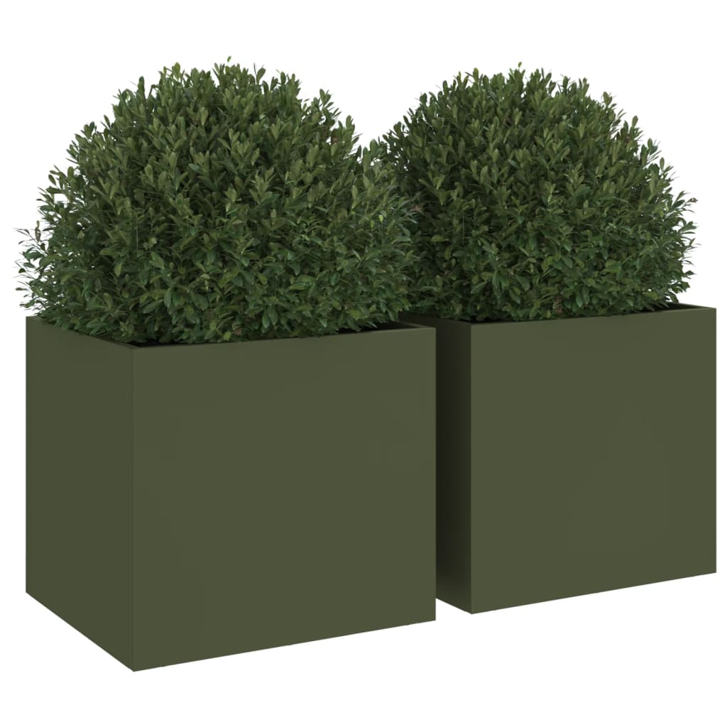 vidaXL Donice, 2 szt., oliwkowa, 32x30x29 cm, stal