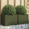 vidaXL Donice, 2 szt., oliwkowa, 32x30x29 cm, stal