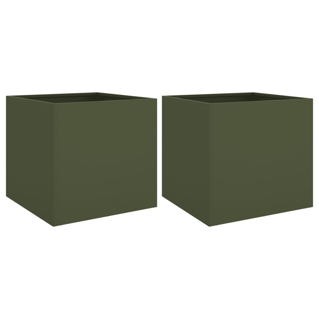 vidaXL Donice, 2 szt., oliwkowa, 42x40x39 cm, stal