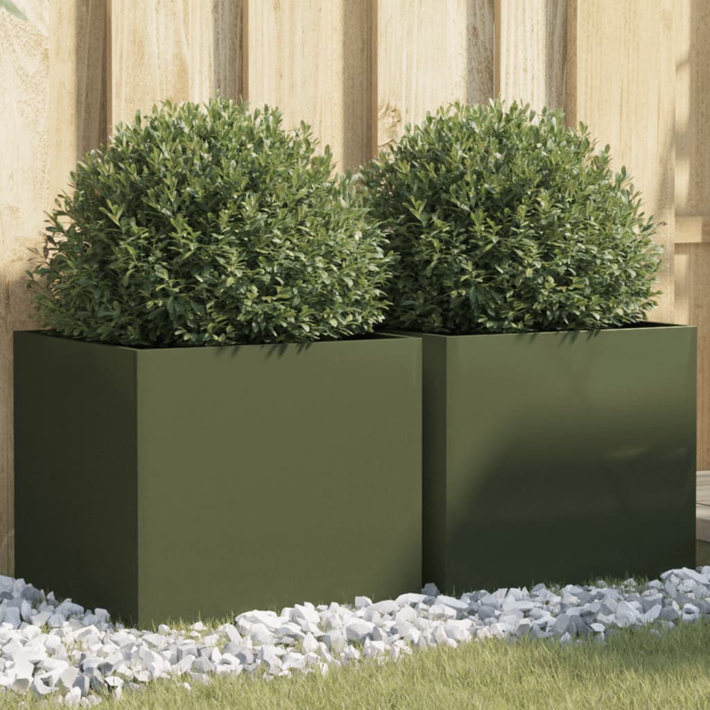 vidaXL Donice, 2 szt., oliwkowa, 42x40x39 cm, stal