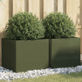 vidaXL Donice, 2 szt., oliwkowa, 42x40x39 cm, stal