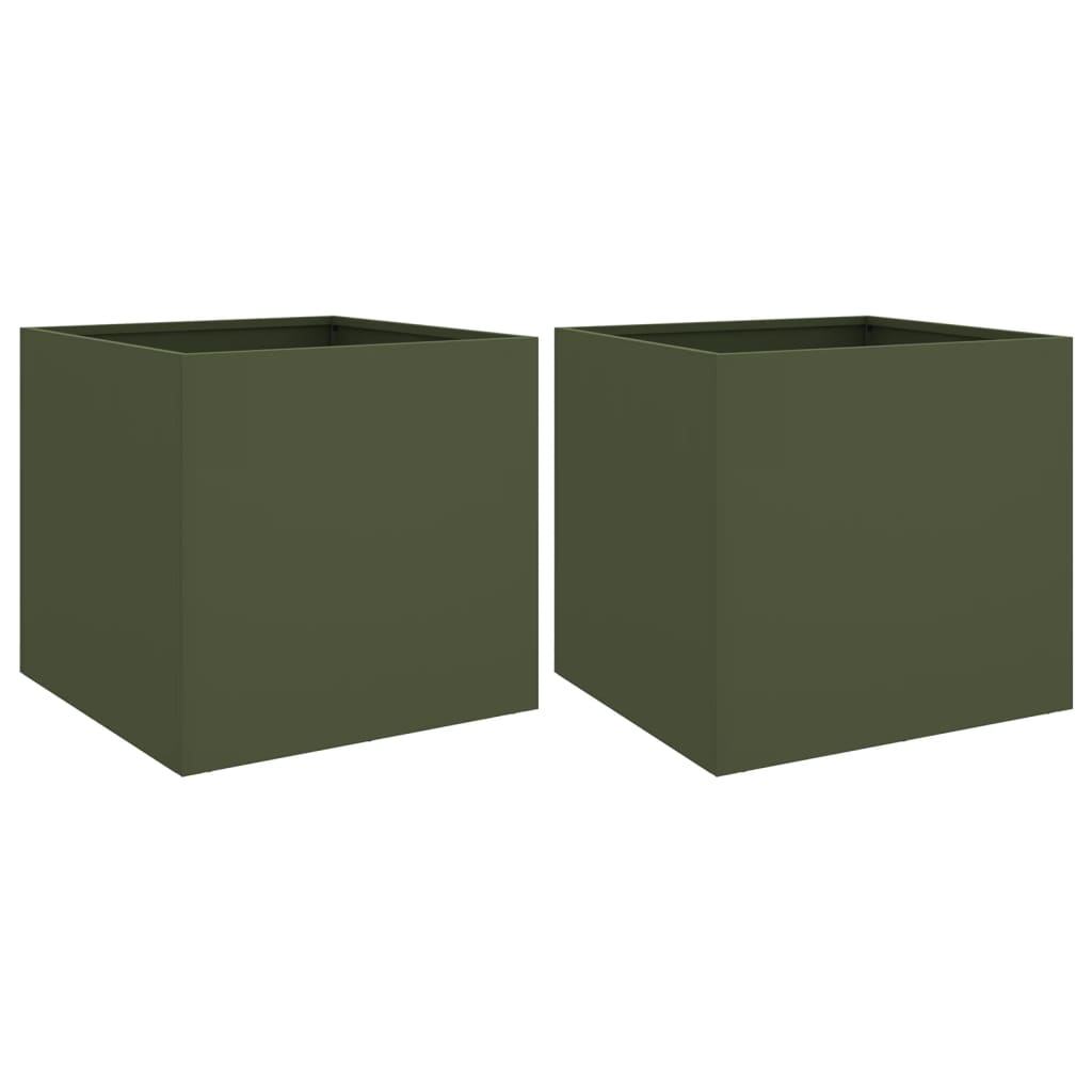 vidaXL Donice, 2 szt., oliwkowa, 49x47x46 cm, stal