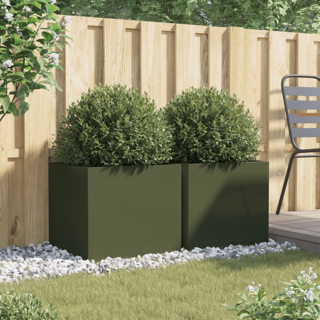 vidaXL Donice, 2 szt., oliwkowa, 49x47x46 cm, stal