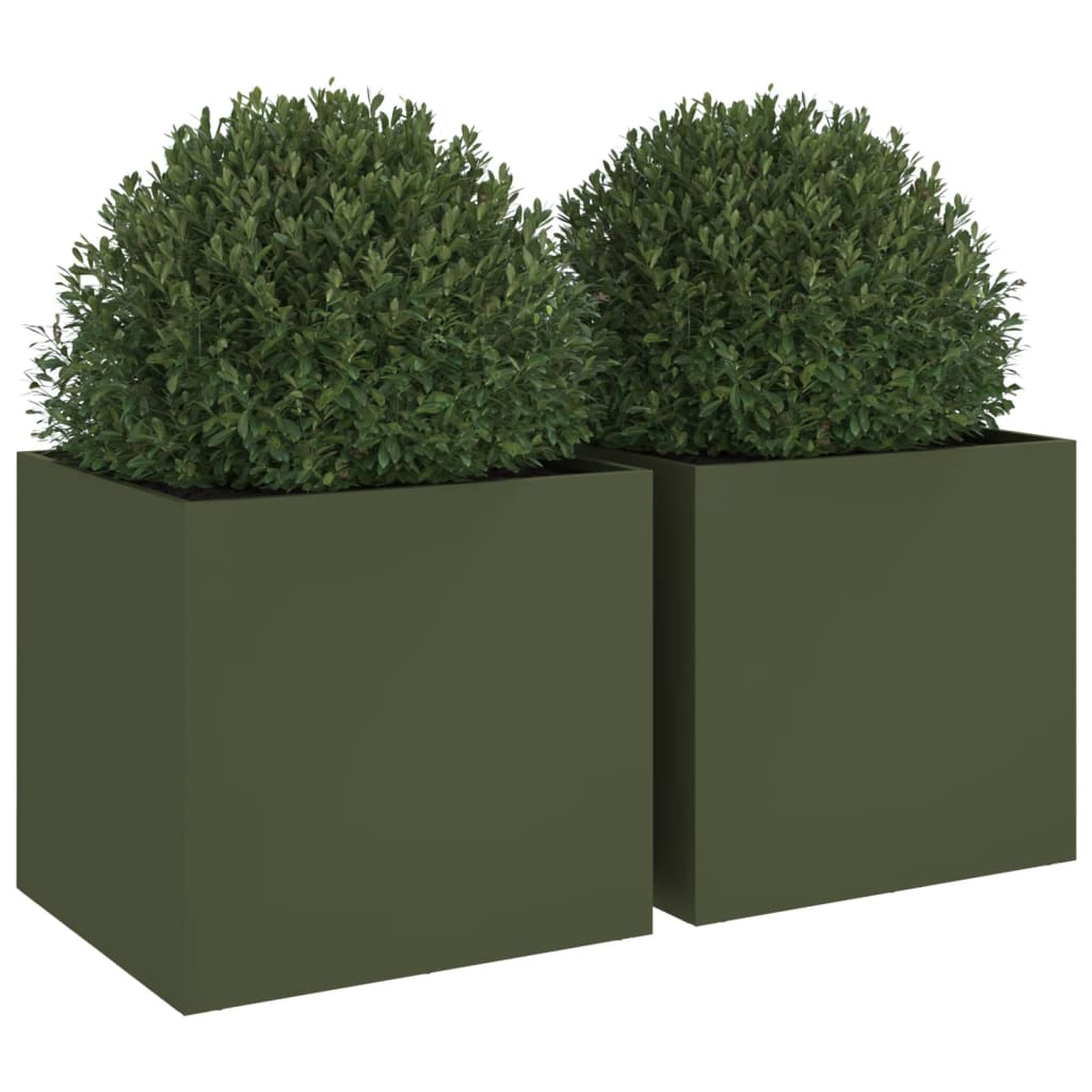 vidaXL Donice, 2 szt., oliwkowa, 49x47x46 cm, stal