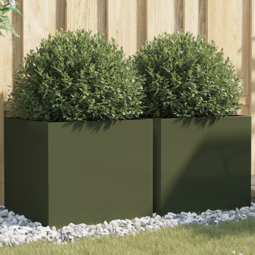 vidaXL Donice, 2 szt., oliwkowa, 49x47x46 cm, stal