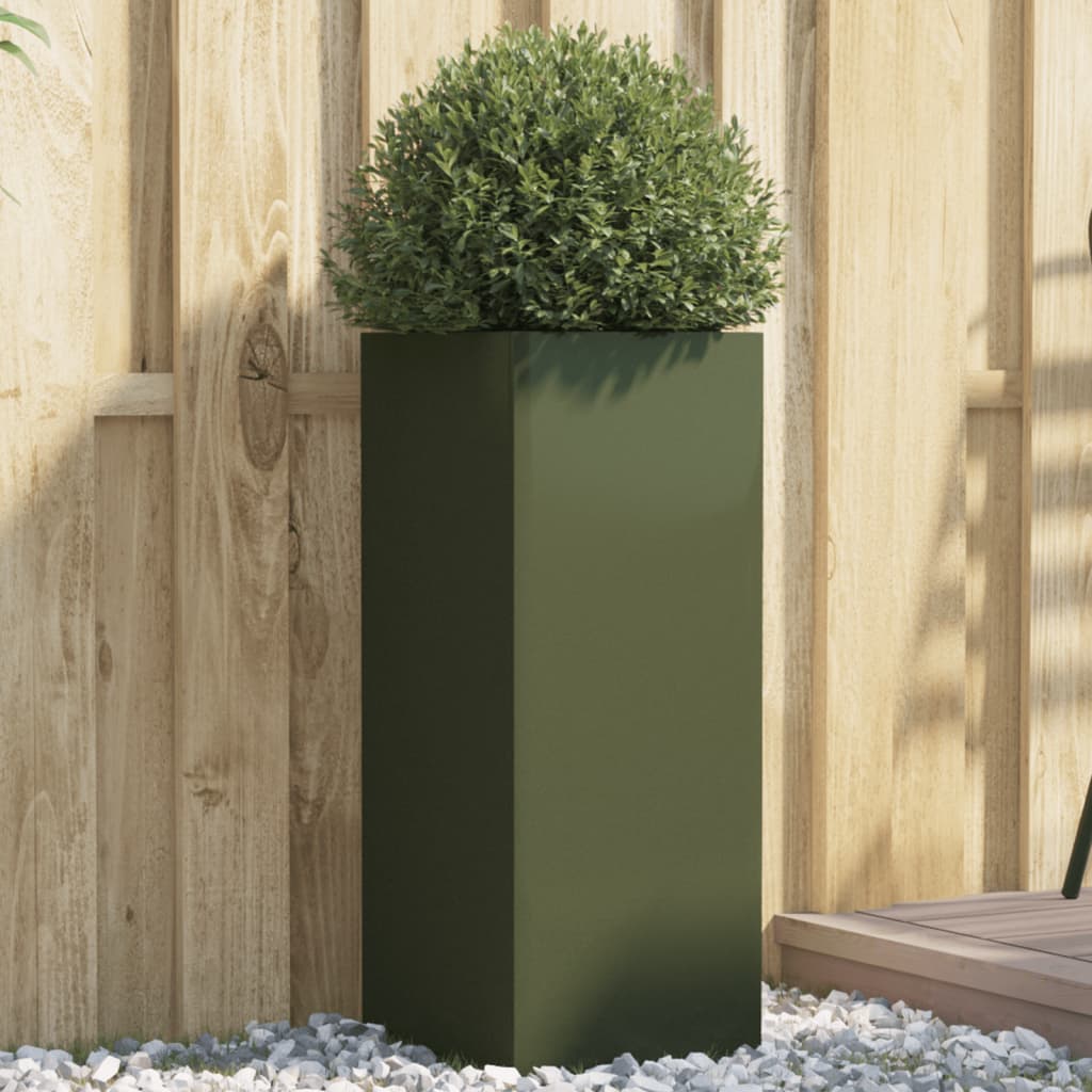 vidaXL Donica, oliwkowa, 32x29x75 cm, stal