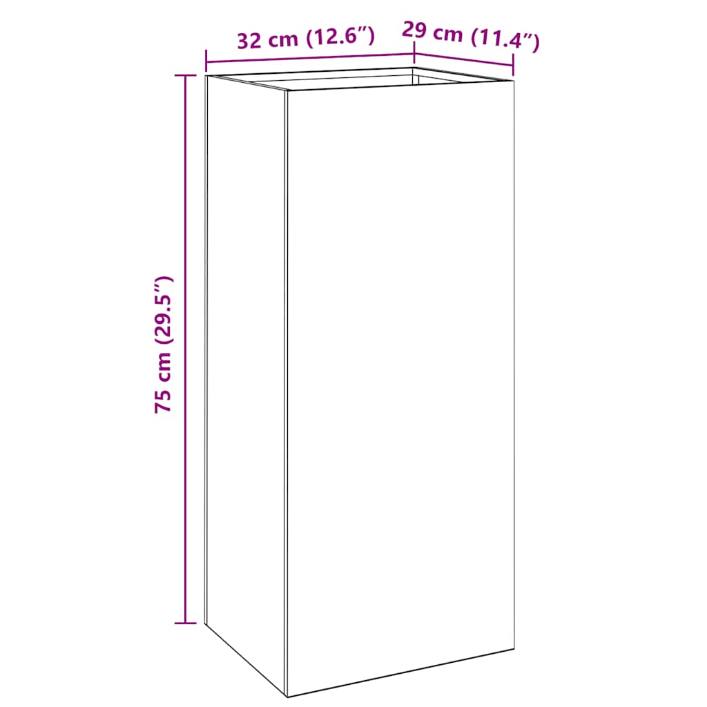 vidaXL Donica, srebrna, 32x29x75 cm, stal galwanizowana