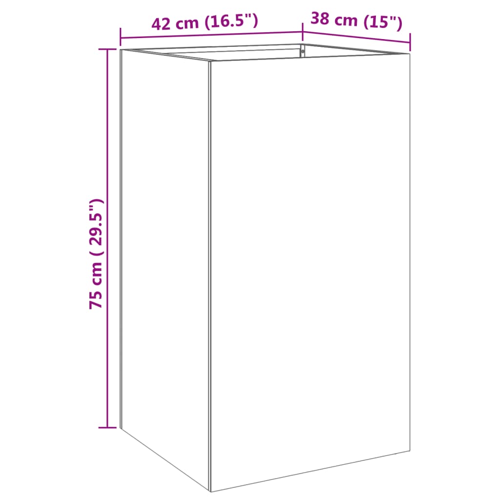 vidaXL Donica, srebrna, 42x38x75 cm, stal nierdzewna