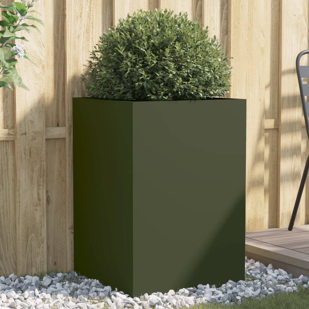 vidaXL Donica, oliwkowa, 52x48x75 cm, stal