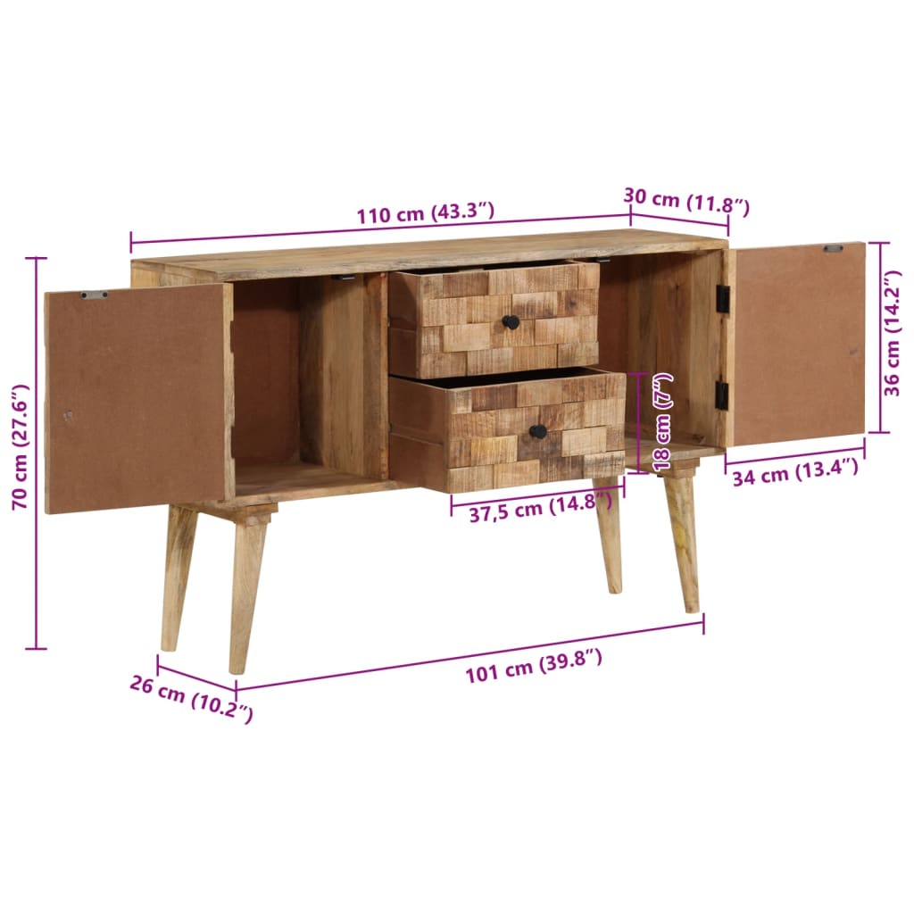 vidaXL Szafka, 110x30x70 cm, lite drewno mango