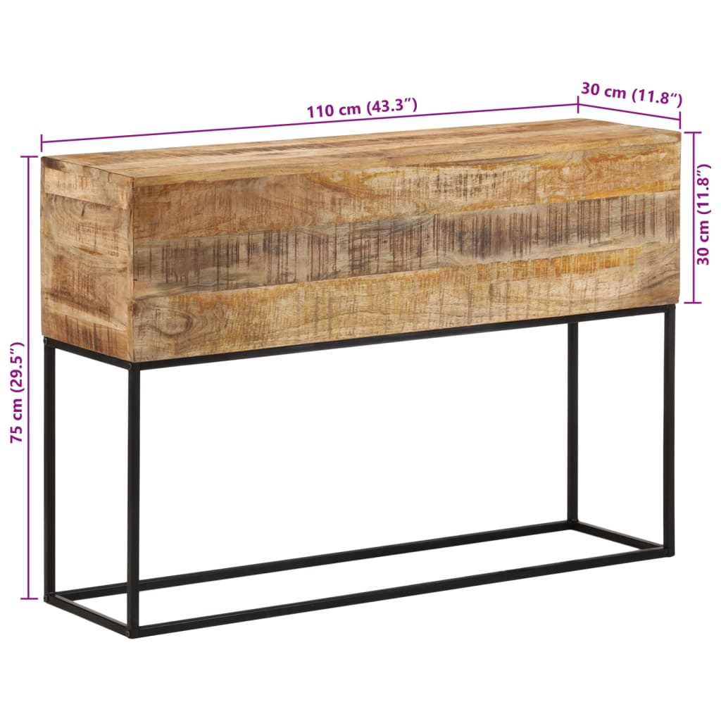 vidaXL Stolik konsolowy, 110x30x75 cm, surowe drewno mango i żelazo