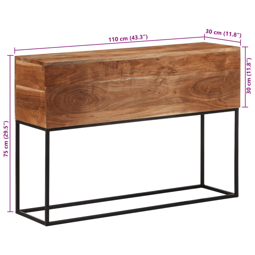 vidaXL Stolik konsolowy, 110x30x75 cm, lite drewno akacjowe i żelazo