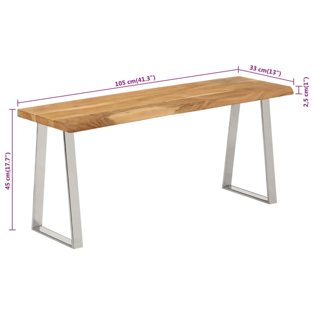 vidaXL Ławka z naturalną krawędzią drewna, 105 cm, drewno akacjowe