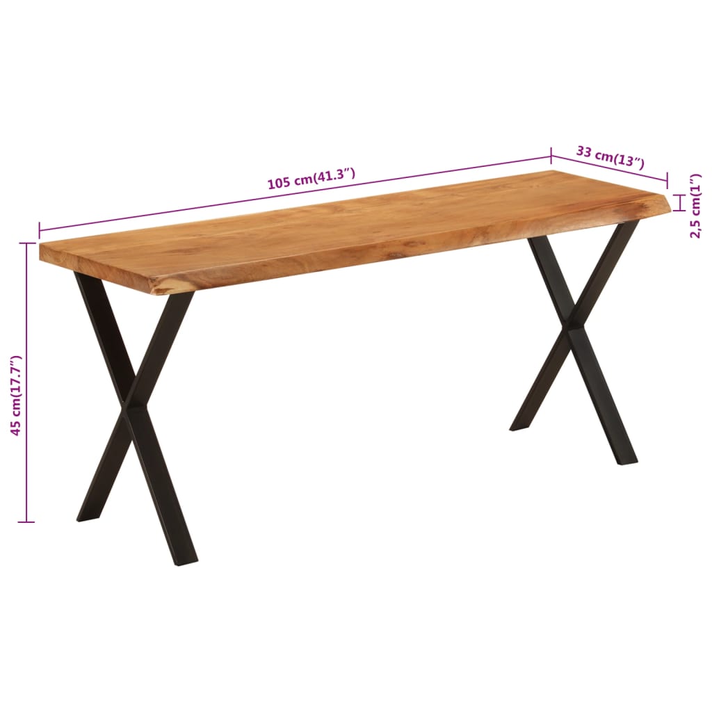 vidaXL Ławka z naturalną krawędzią drewna, 105 cm, drewno akacjowe