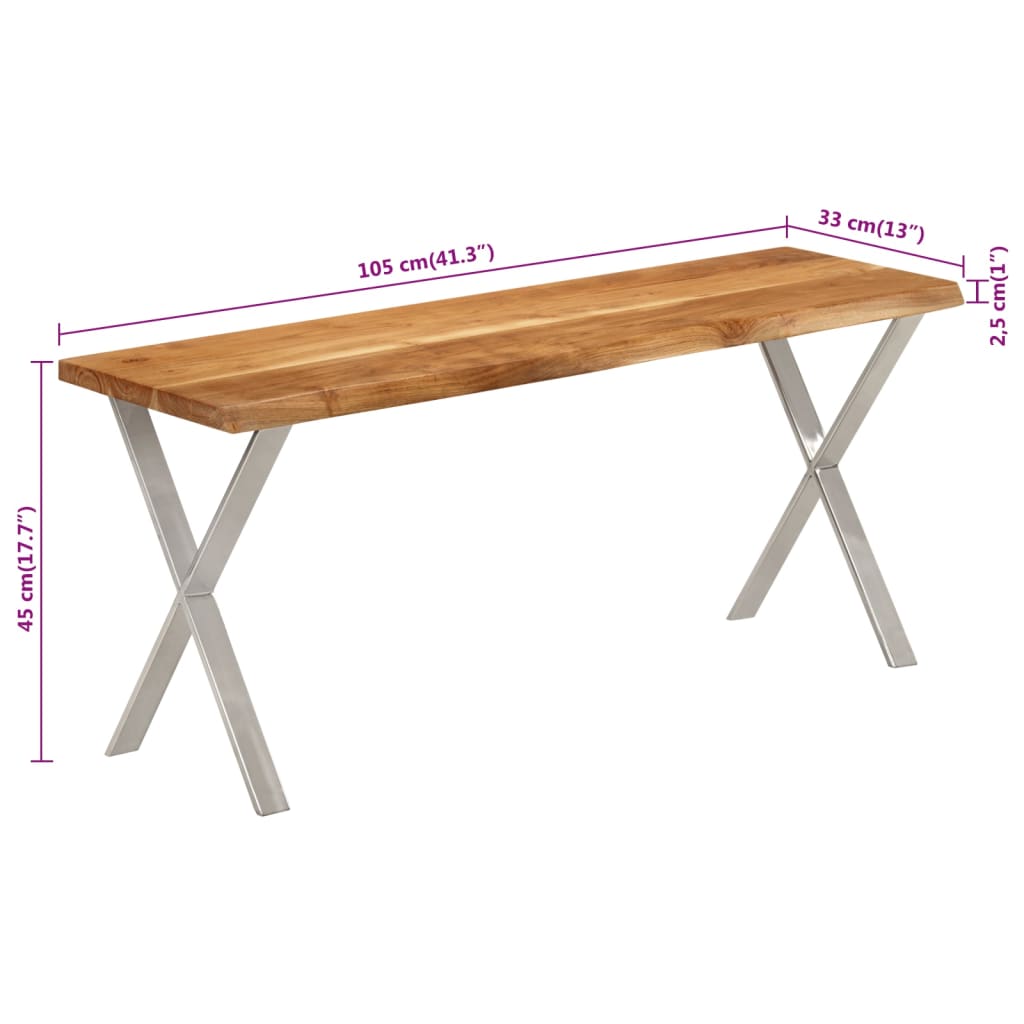 vidaXL Ławka z naturalną krawędzią drewna, 105 cm, drewno akacjowe