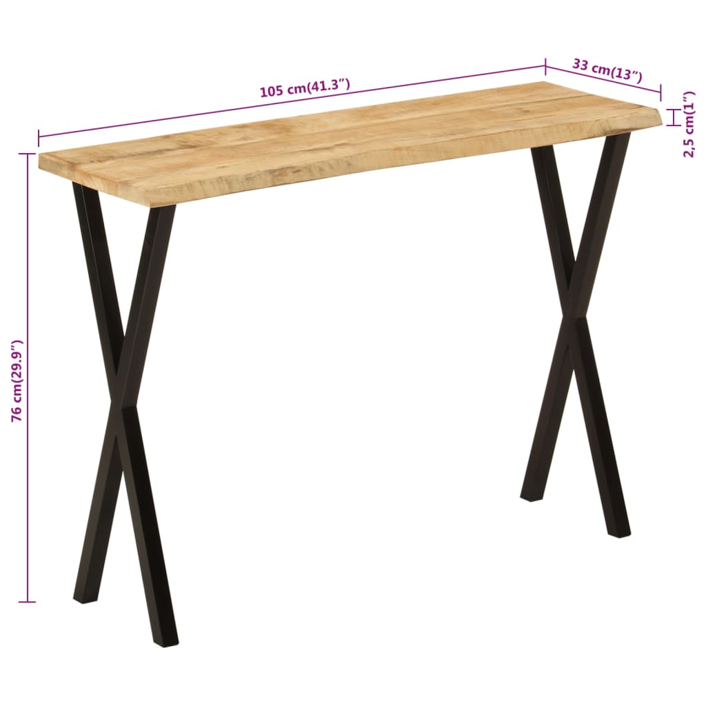 vidaXL Stolik konsolowy z naturalną krawędzią, 105x33x76 cm, mango