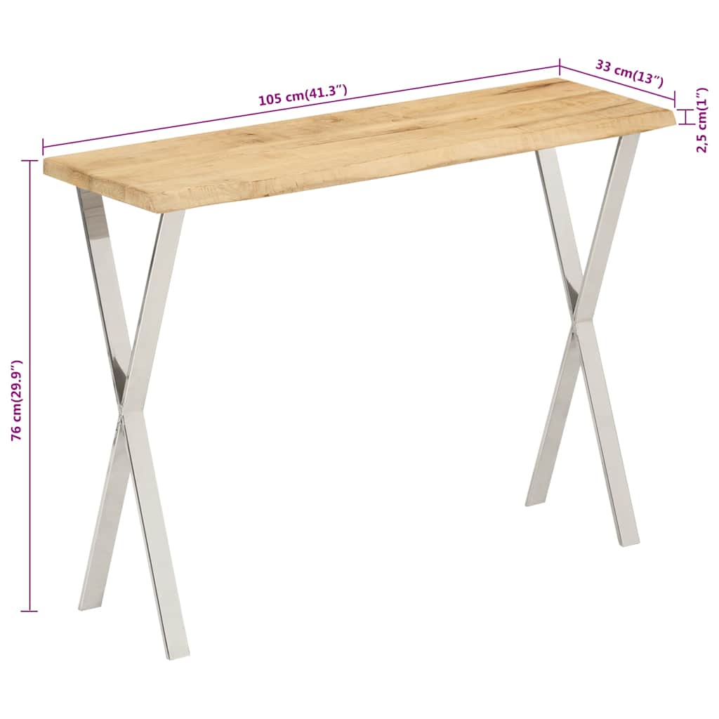 vidaXL Stolik konsolowy z naturalną krawędzią, 105x33x76 cm, mango