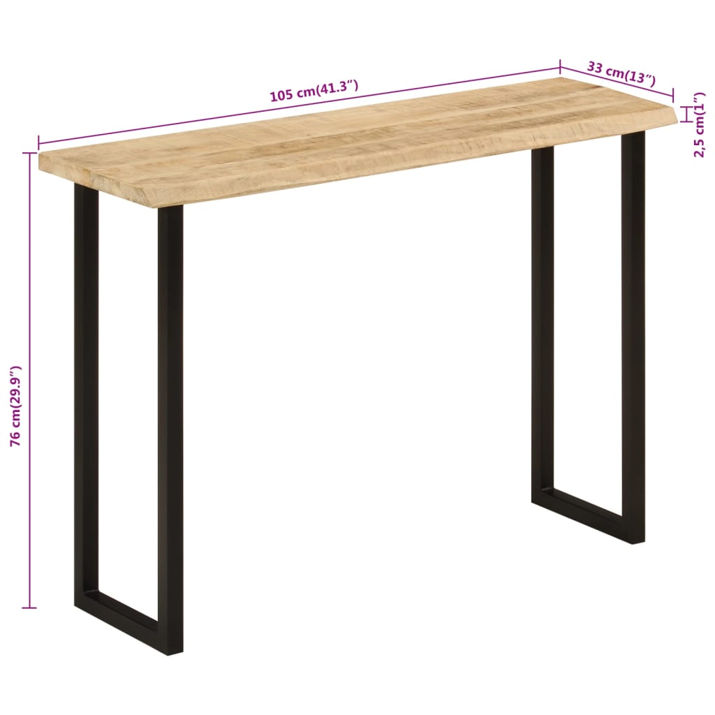 vidaXL Stolik konsolowy z naturalną krawędzią, 105x33x76 cm, mango