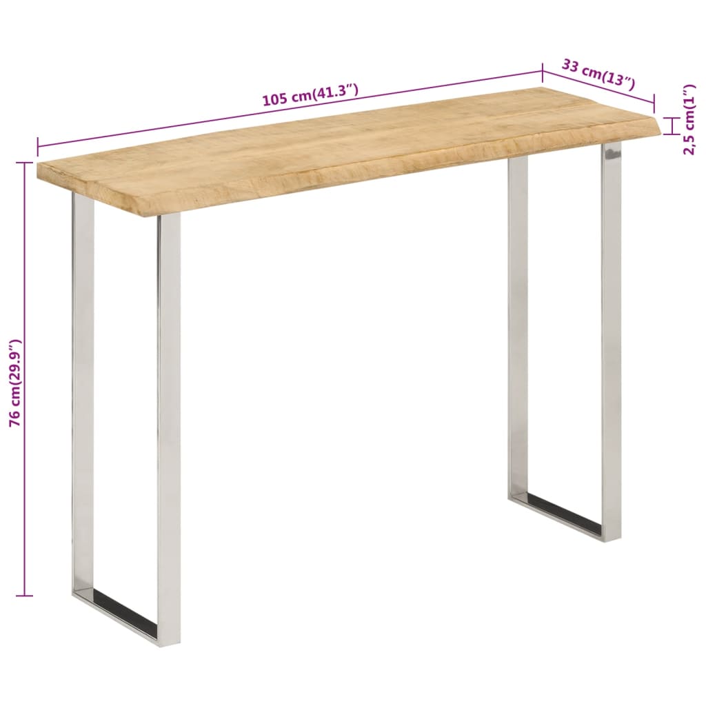 vidaXL Stolik konsolowy z naturalną krawędzią, 105x33x76 cm, mango