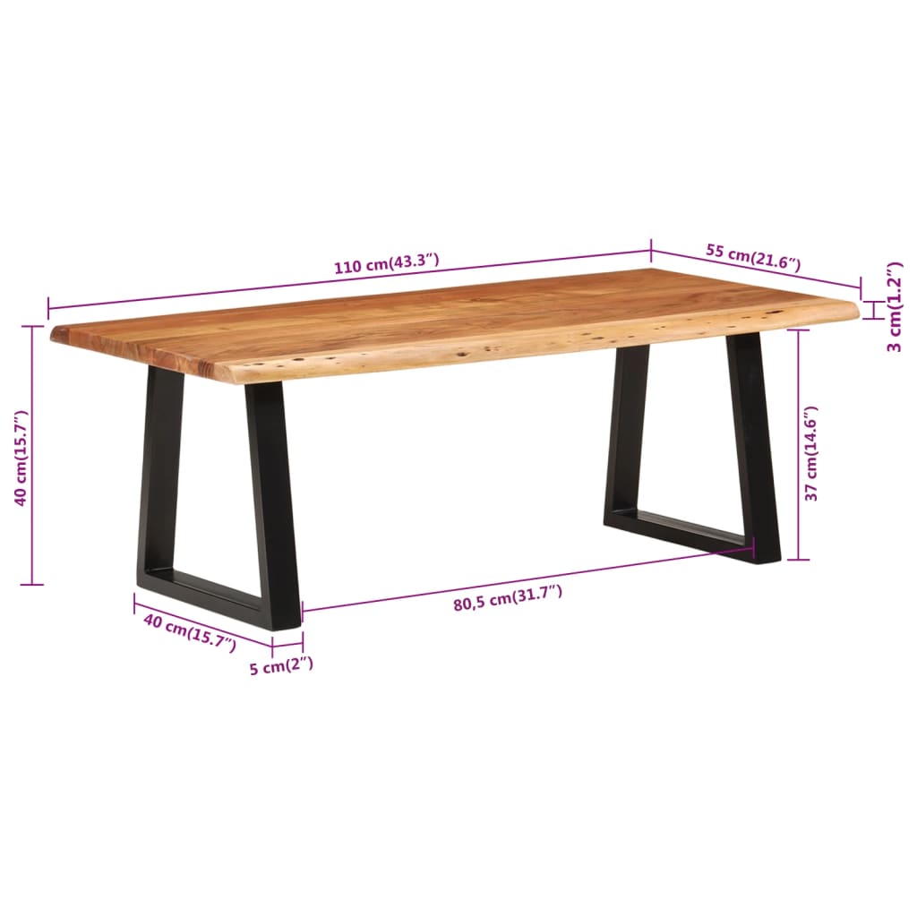 vidaXL Stolik kawowy, 110x55x40 cm, lite drewno akacjowe