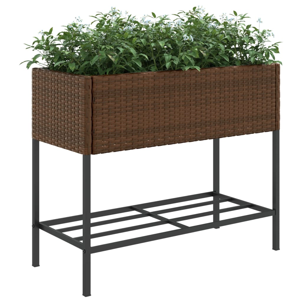 vidaXL Donice ogrodowe z półką, 2 szt., brąz, 90x40x75 cm, polirattan