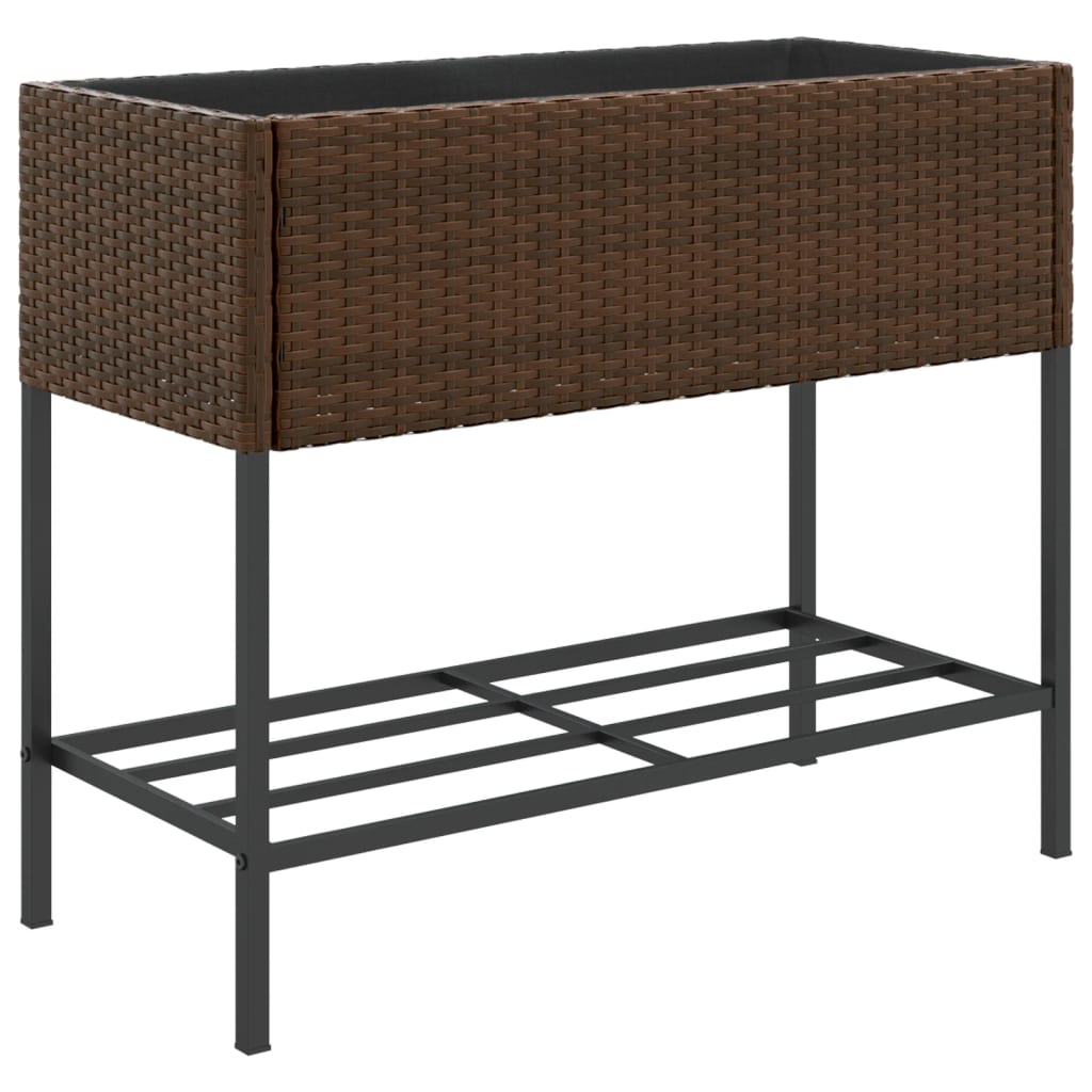 vidaXL Donice ogrodowe z półką, 2 szt., brąz, 90x40x75 cm, polirattan