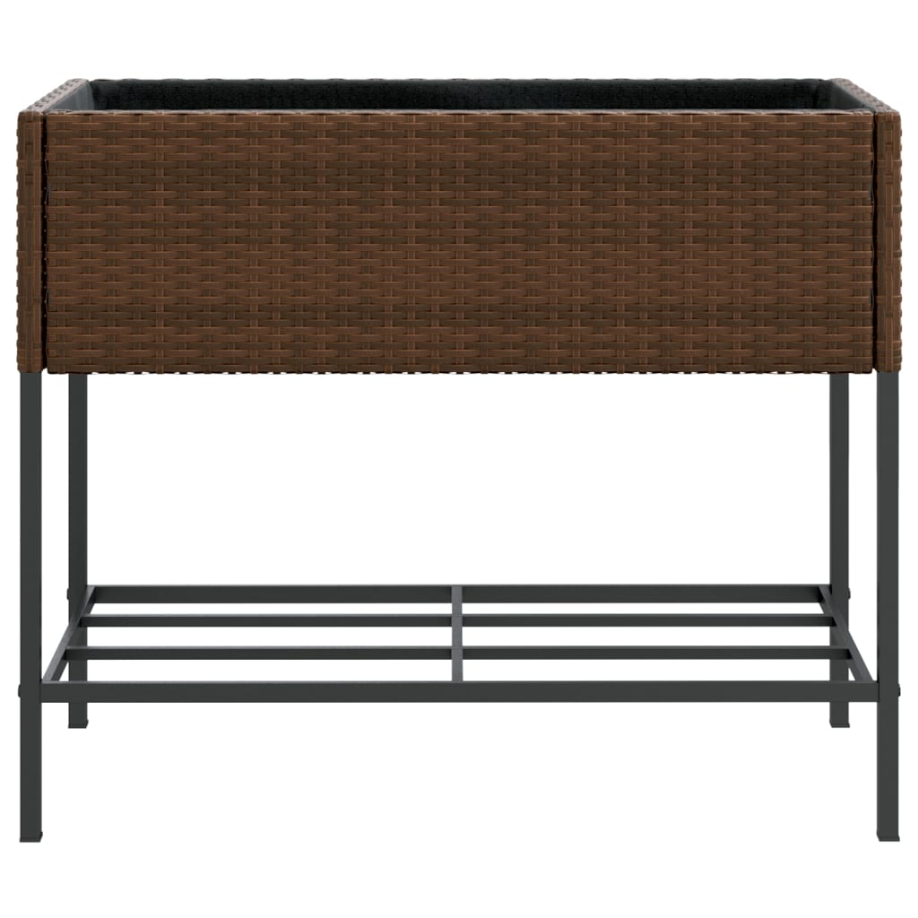 vidaXL Donice ogrodowe z półką, 2 szt., brąz, 90x40x75 cm, polirattan