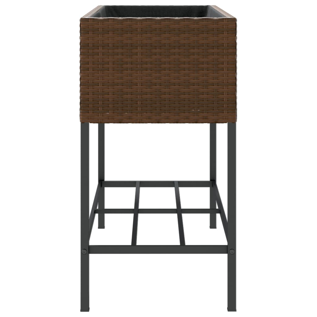 vidaXL Donice ogrodowe z półką, 2 szt., brąz, 90x40x75 cm, polirattan