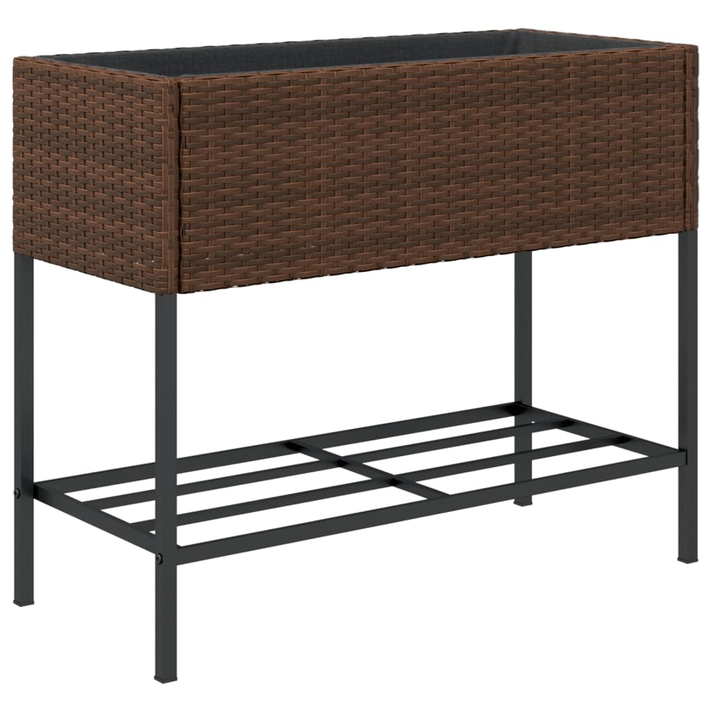 vidaXL Donice ogrodowe z półką, 2 szt., brąz, 90x40x75 cm, polirattan