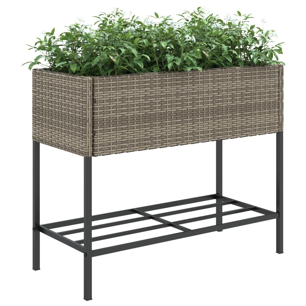 vidaXL Donice ogrodowe z półką, 2 szt., szare, 90x40x75 cm, polirattan