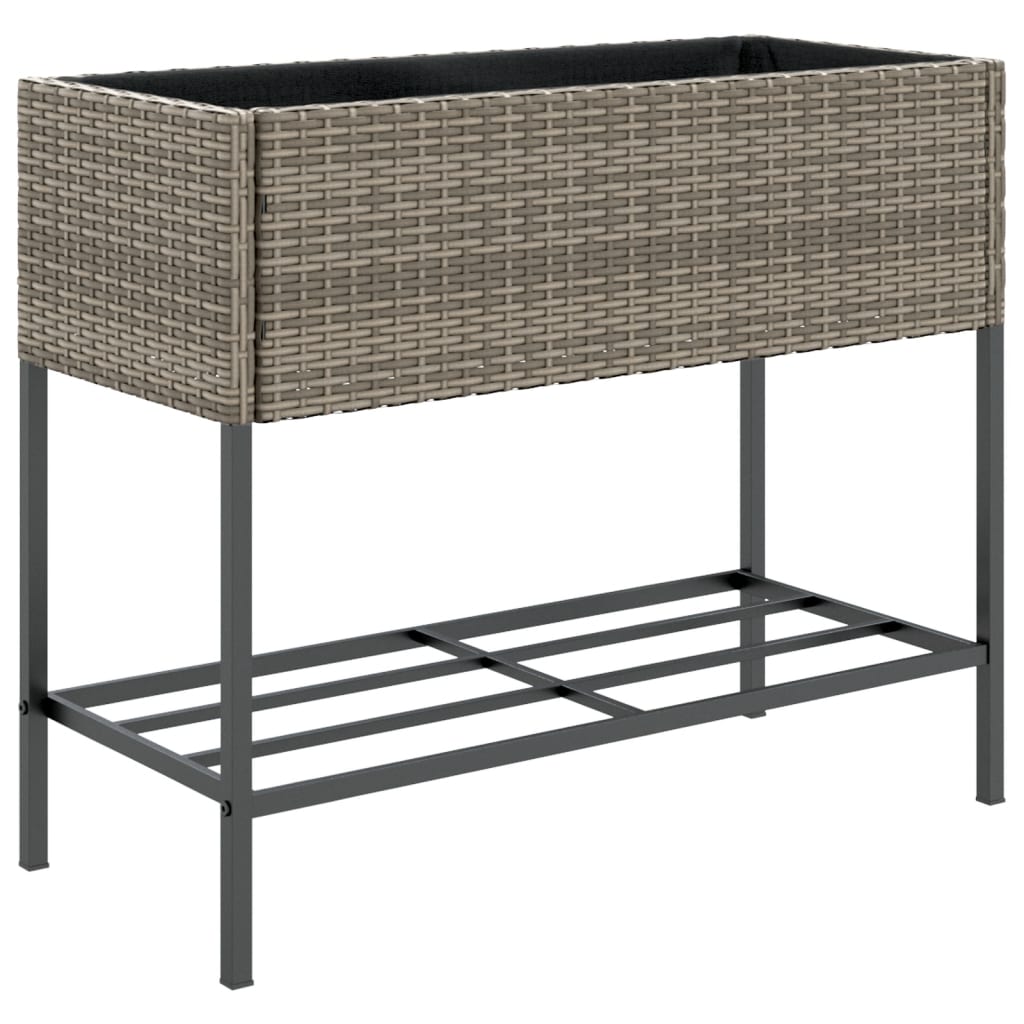 vidaXL Donice ogrodowe z półką, 2 szt., szare, 90x40x75 cm, polirattan